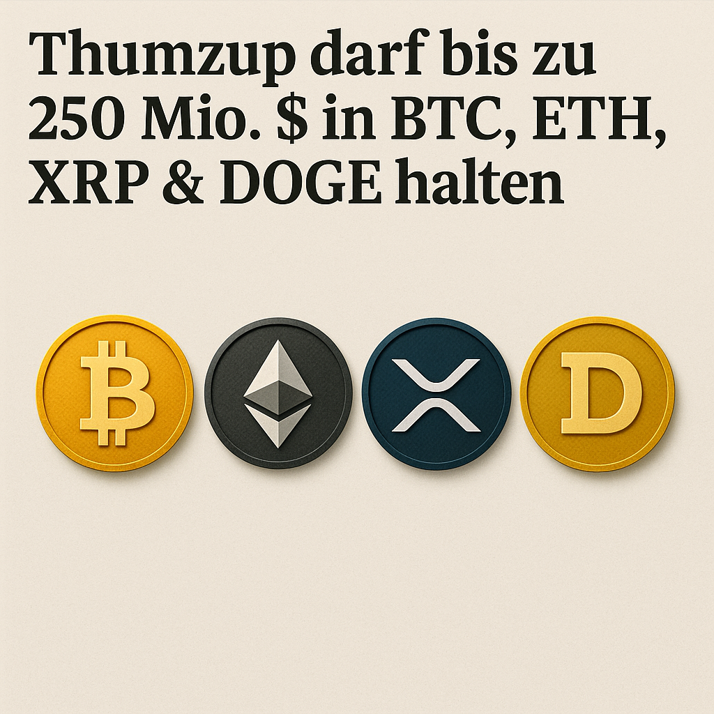 Thumzup darf bis zu 250 Mio. $ in BTC, ETH, XRP & DOGE halten